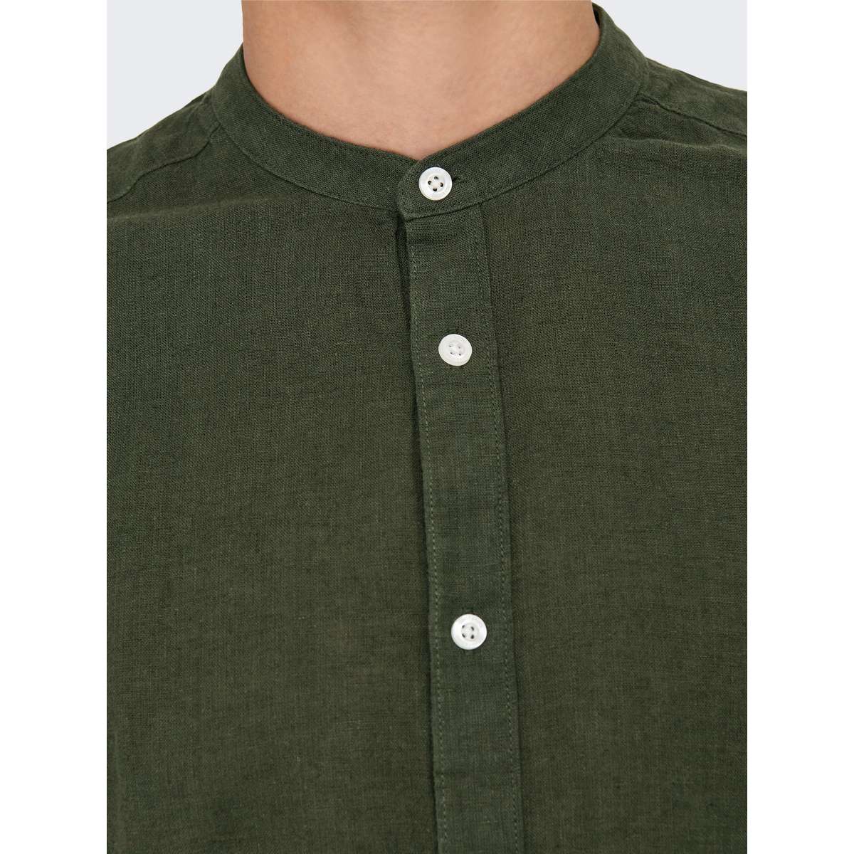 ONLY & SONS MEN’S SLIM FIT LS SOLID LINEN MAO SHIRT 22019173 kambaba green
